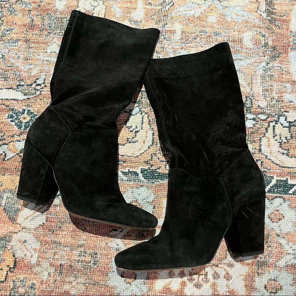 1. State Maribell Black Suede Block Heel Boot